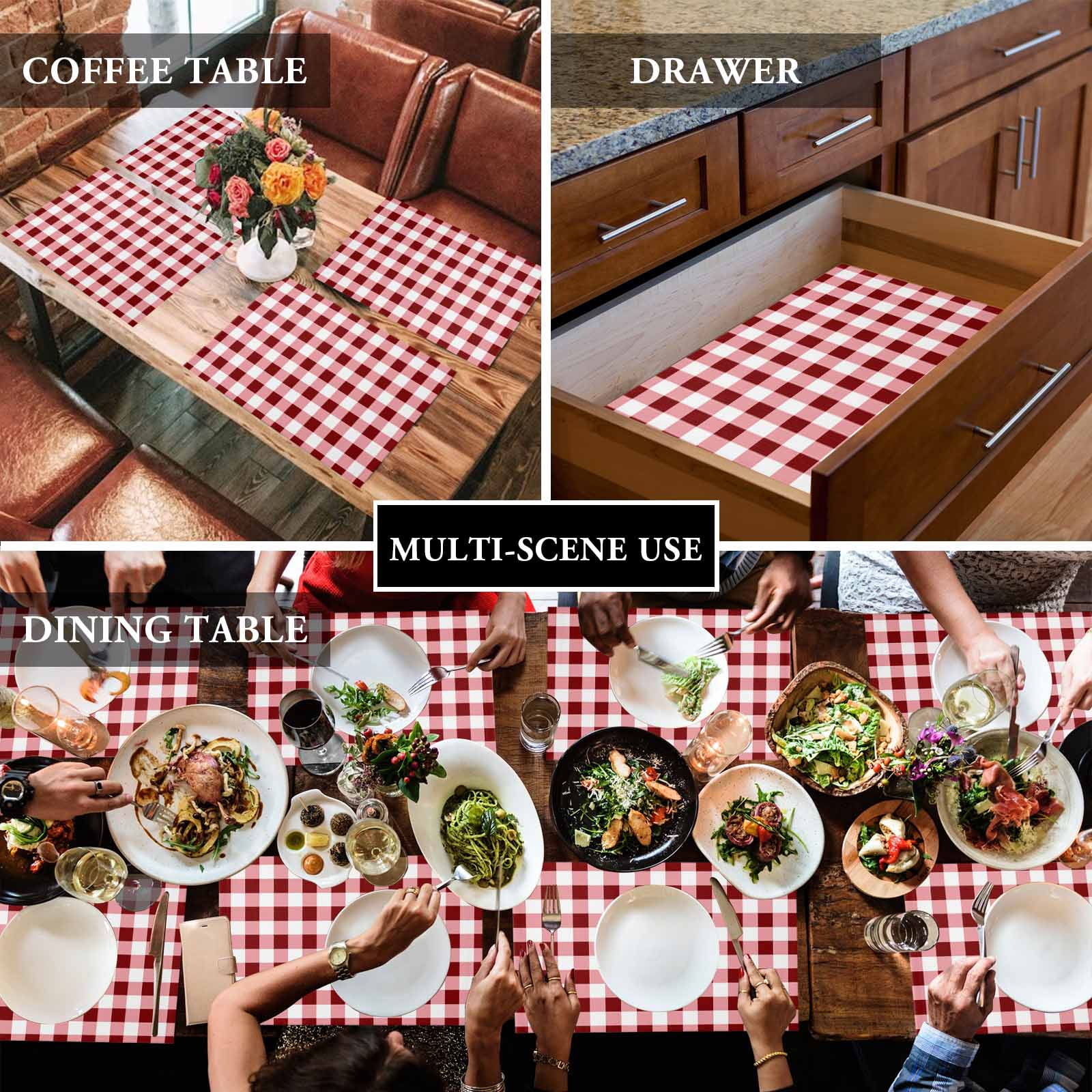 Placemats Set of 4, Red Check Buffalo Plaid Placemats Set of 4, Check Lines Tablemats Washable Placemat Table Decoration for Kitchen Table Dinner Party Home Decor Indoor Outdoor 13x19 Inch