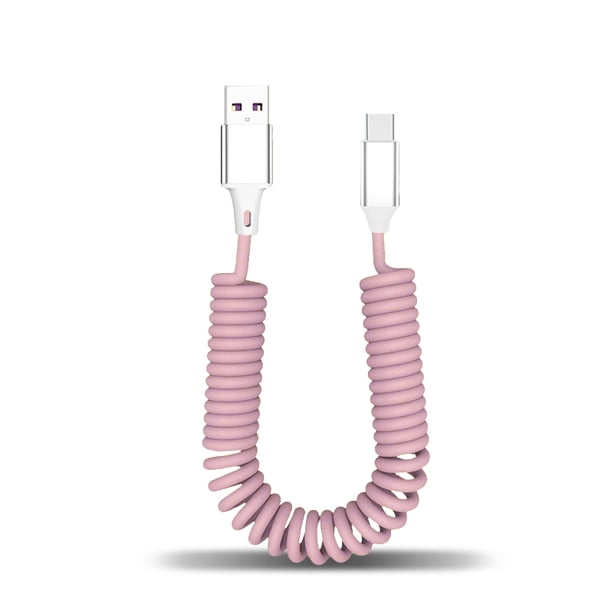 Cable de carga retráctil de teléfono móvil cargador de teléfono inteligente viaje reemplazable cobre de cobre de plástico cable de oficina hotel 5a type-c rosa Noticed EL014475-06