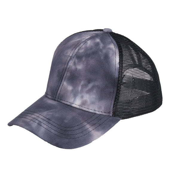Outdoor Women Tie Dye Anti Sun Adjustable Cotton Baseball Cap Mesh Ponytail Hat