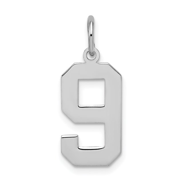 925 Sterling Silver Rhodium Plated Number 9 Necklace Pendant Charm Charms