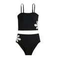 thumbnail image 2 of Avrnliq Girls Tankini Set, Modest High Waisted Two Piece Swimsuit with Floral Cutout, Square Neck Adjustable Straps, Blend for Girls 6-14, Black,Size 13 T, 2 of 9