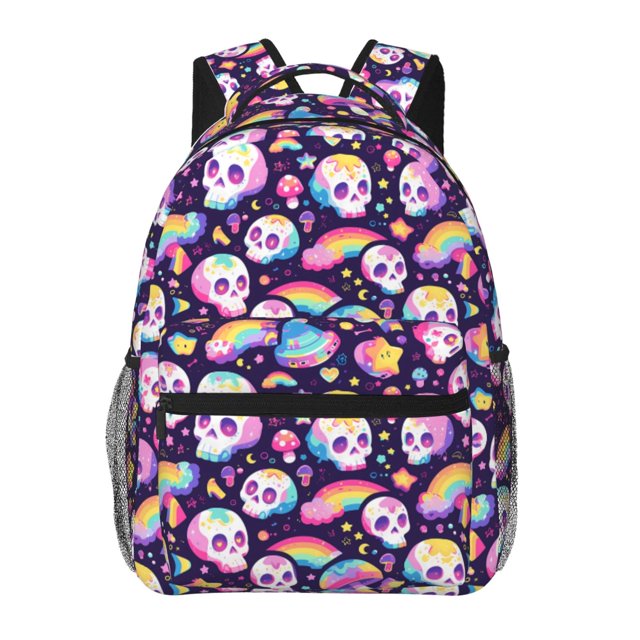 Fotbe Skull colorful mushroom rainbow Mochila Casual con Estampado para Escuela, Viajes y Actividades al Aire Libre - Duradera, Ligera y Cómoda