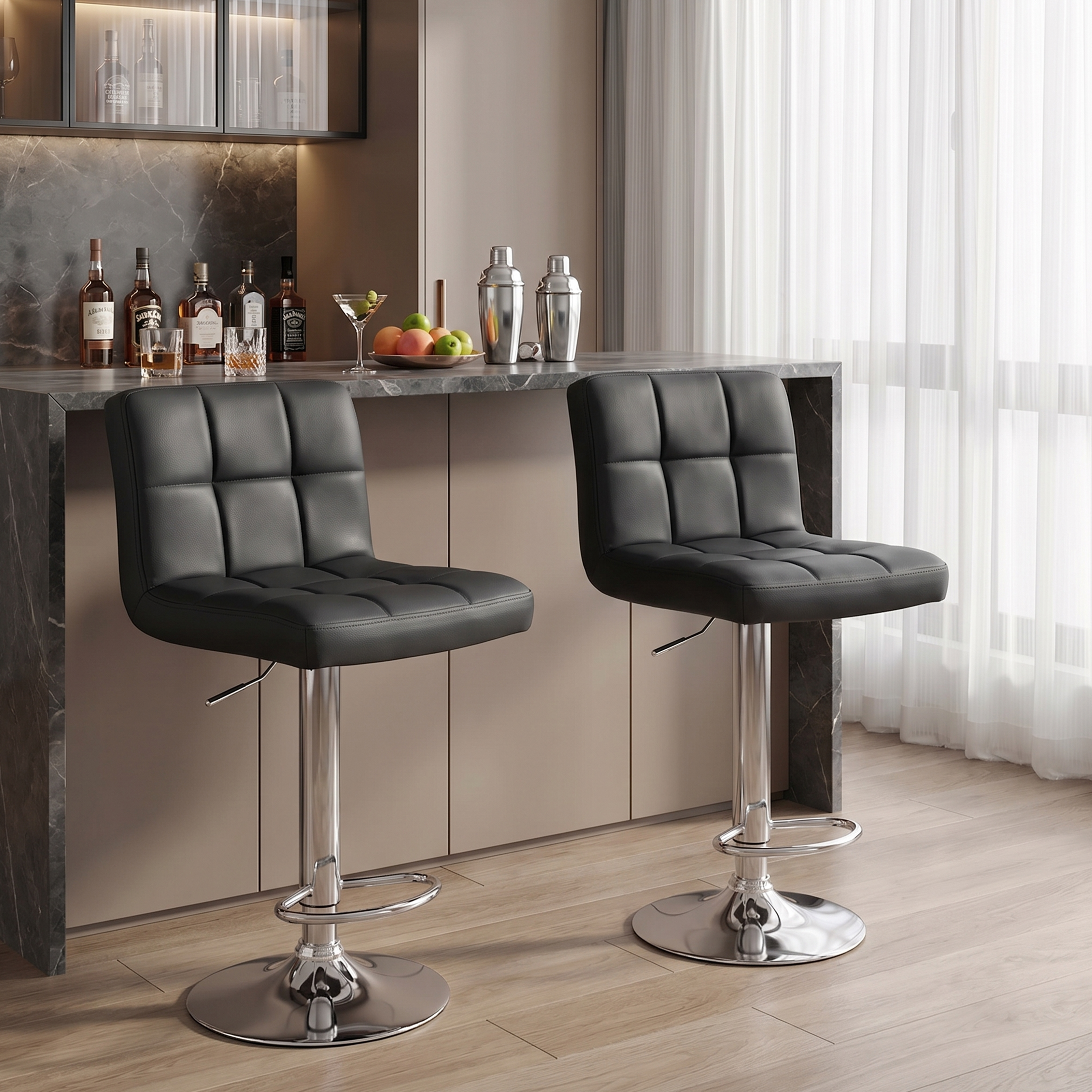 Concetta Set of 2 Adjustable Swivel Bar Stools, Black photo 7