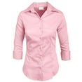 thumbnail image 1 of J. METHOD Chemise Boutonnée pour Femme Manches 3/4 Col Roulé Extensible Bureau Travail Formel Décontracté Blouse Basique Haut NEWT01 Rose 2X, 1 of 6