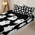 thumbnail image 3 of Homewish Cartoon Ghost Skull Zipper Twin Comforter Sets with Fitted Sheet and 2 Pillowcases for Kids, Cute Happy Halloween Zipper Bedding Set, Black Reversible, 4 Pieces, 3 of 6