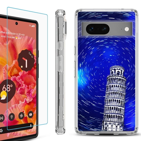 OneToughShield ® for Google Pixel 7a Shockproof Bumper Phone Case, with Tempered Glass Screen Protector - Tower of Pisa