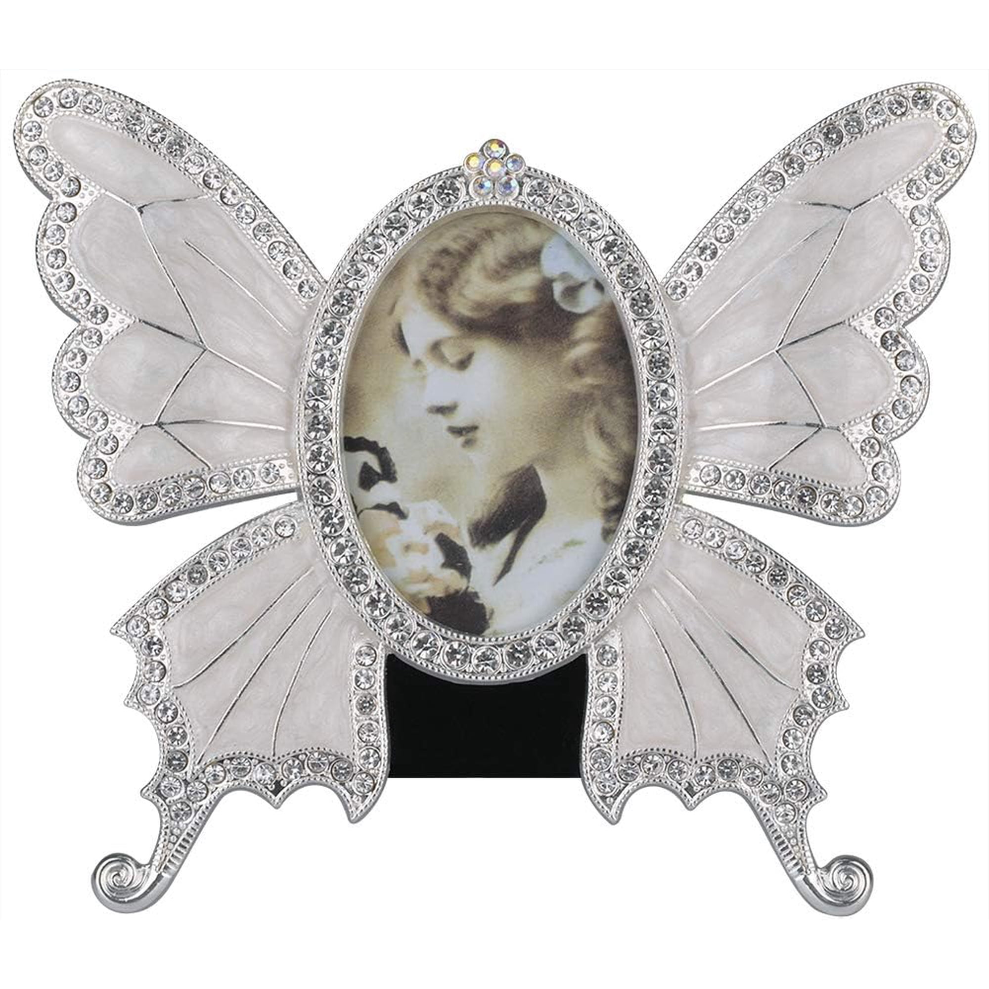 Vintage Picture Photo Frames - 4x6 Butterfly Antique Picture Frame Retro Metal Ornate Frame with Glass Tabletop and Wall Hanging Home Decor Decorative Gallery Art Photo Display Silver