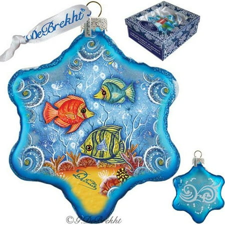 G Debrekht Holiday Starfish Snowflake Glass Ornament