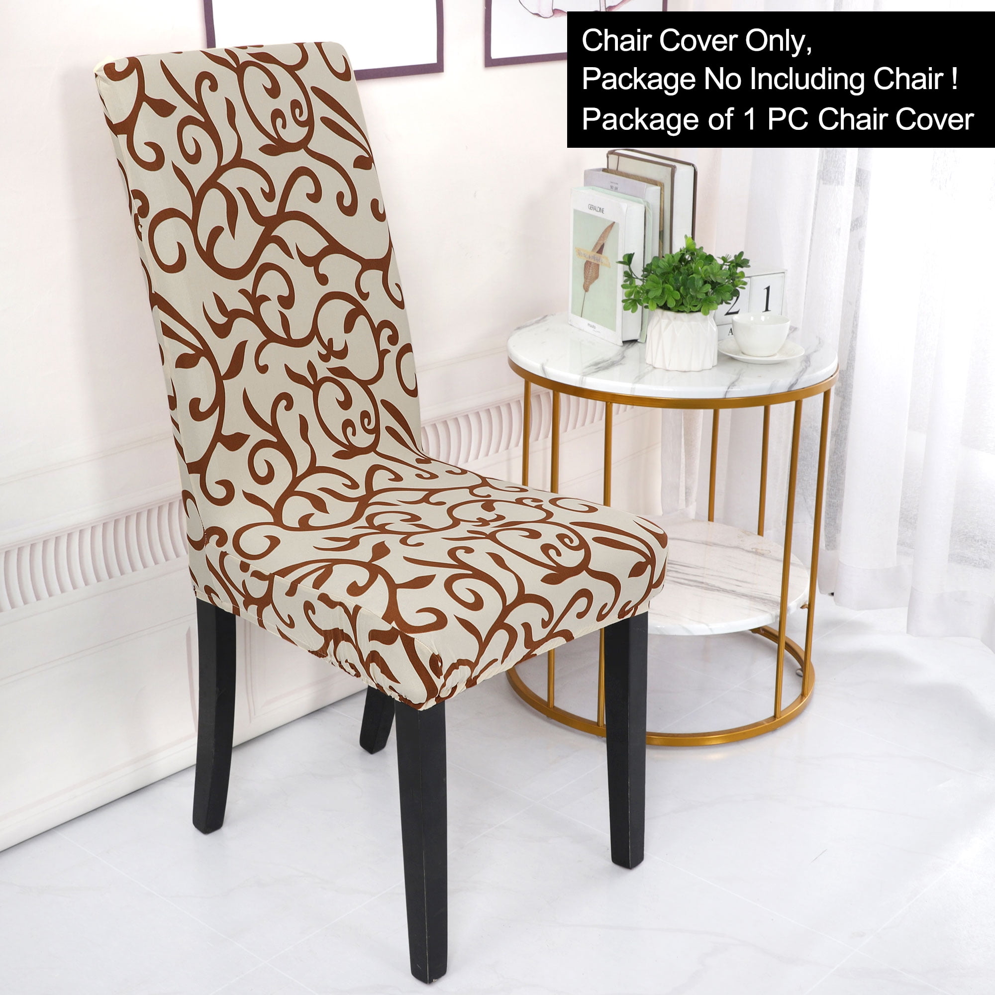 Unique Bargains Stretch Spandex Dining Chair Cushion Slipcovers Champagne + Coffee 2 Pcs