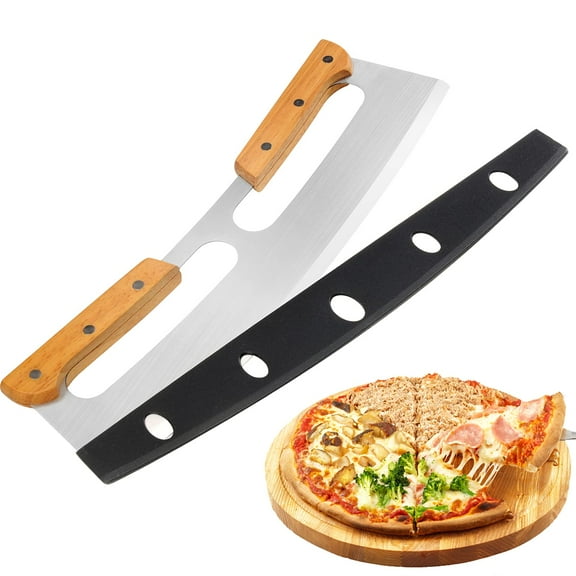 Pizza Cutter Rocker with Wooden Handles & Protective Cover,14" Sharp Stainless Steel Pizza Slicer Wheel,Big Pizza Knife Cutters for Kitchen Tool (14inch)
