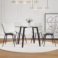 thumbnail image 3 of Table and chair set.42 inch diameter,modern minimalist style circular transparent tempered glass table,with black metal legs.Paried with 4 PU Chairs With Black Cushion., 3 of 25