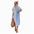 thumbnail image 2 of Women's Summer Loose Hand Pocket Midi Long Tunic Denim Shirt Dress, 2 of 5