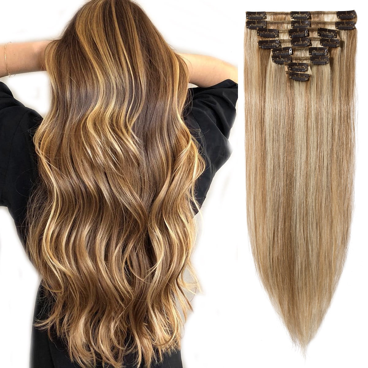 100% Clip in Real Human Hair Extensions 7Pcs/set 70g 80g 16"18"20"22"6 Colors 