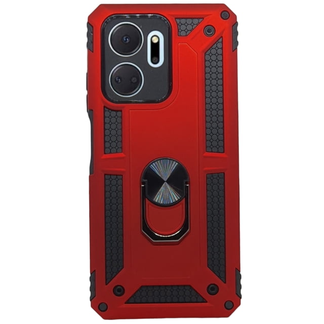 Funda Uso Rudo Con Anillo Magnético Para Honor X7a Rojo Cely Vesmir Más 2 Micas De Cristal