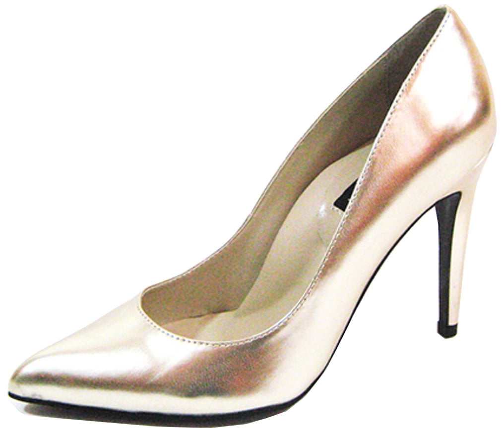 Highest Heel Womens 4" Plain Pump Gold Metallic Patent PU Shoes