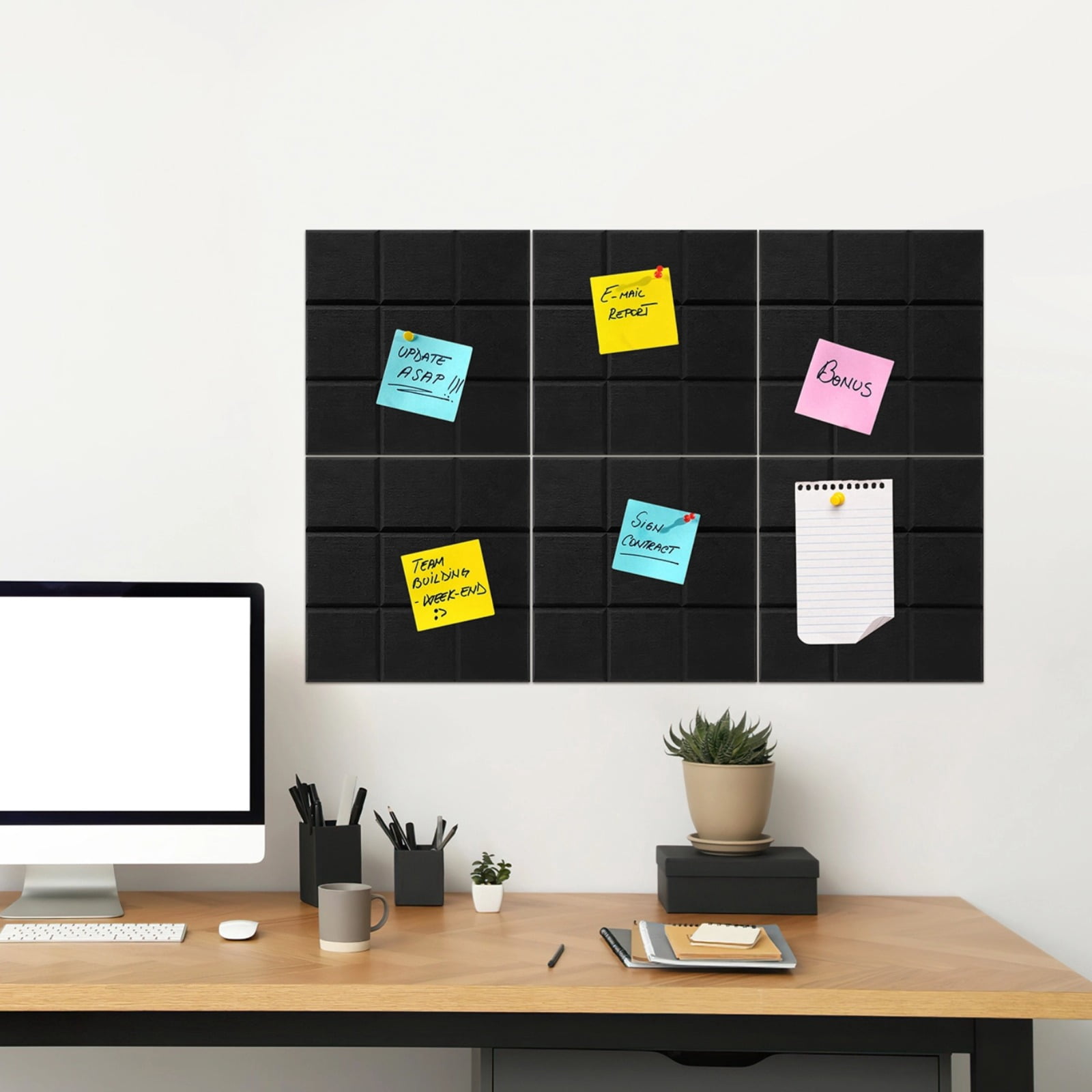 12 Pcs Nine-Grid Felt Wall Panels,Black Cork Board Set with Full Back Adhesive, Repositionable,Easy Install, Noise Reducing,Push Pin Friendly (12x12 in/30x30 cm)