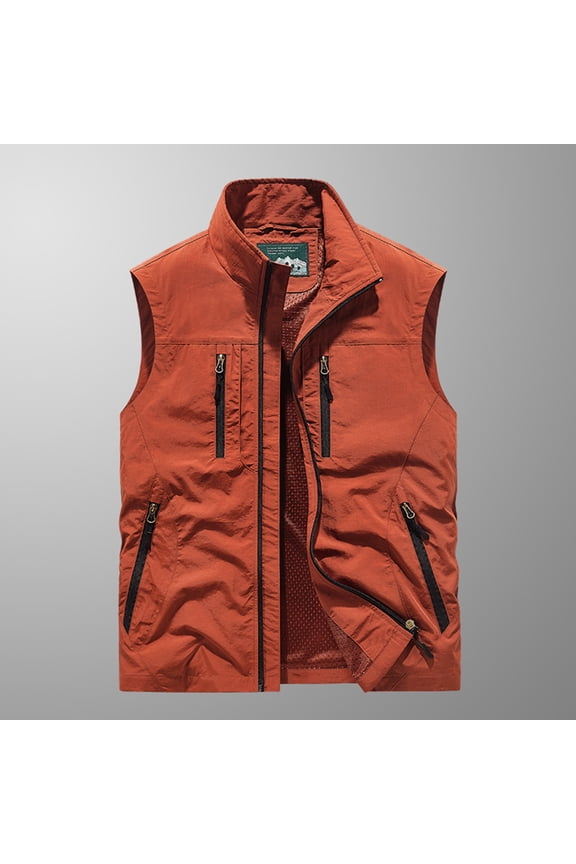 Mens Fishing Vest Big & Tall M-6XL Plus Size Zip-Up Casual Sleeveless Cargo Jackets Quick-Drying Pockets Hiking Hunting Work Outerwear Vests