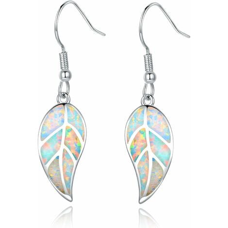 HWZWT Silver white opal trendy fashion white or green opal leaf shape special pendant earrings stainless steel plate comfortable and soft
