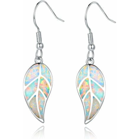 HWZWT Silver white opal trendy fashion white or green opal leaf shape special pendant earrings stainless steel plate comfortable and soft