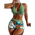 thumbnail image 2 of Swimsuit, Print Pattern Bikini Halter Neck  for Pool White,Black,Light Green,OD Green,Dark Green, 2 of 5