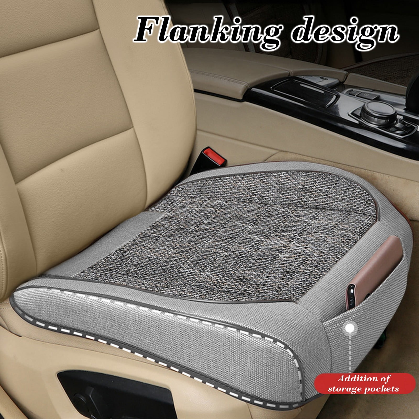 Breathable Linen Car Seat Cover Fully Enclosed Cushion, All Season for Car 20.5x20.5 Inch Easy Fit
