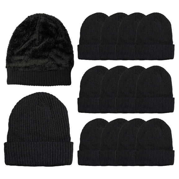 Yacht & Smith Winter Beanies Wholesale Bulk Cold Weather Unisex Hat (One Size Fits All) (12 Pack Adults (Black Faux Fur Sherpa))