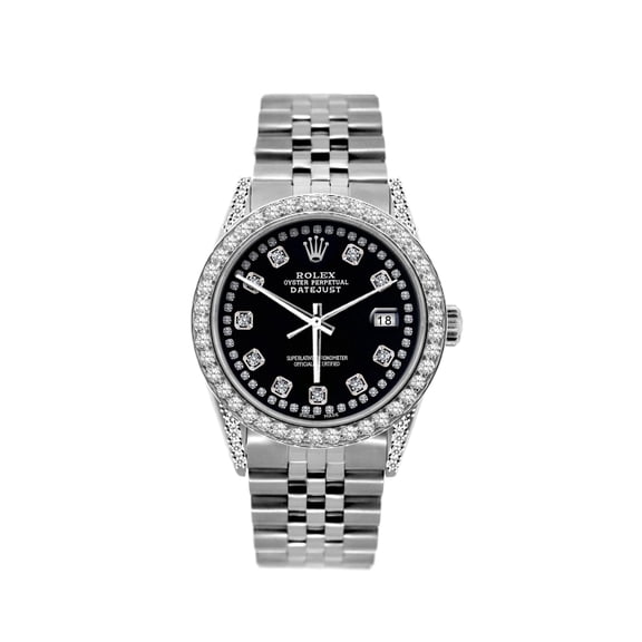 Pre-Owned Rolex Datejust 36MM 16200 White Diamond Dial Diamond Bezel Stainless Steel Jubilee Bracelet 1.2ct