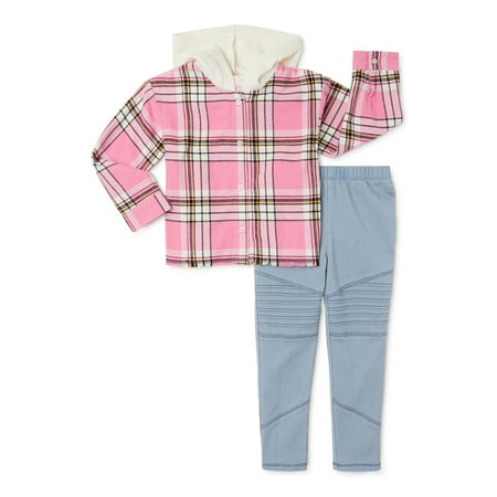 Wonder Nation Baby and Toddler Girls Flannel Top and Moto Pants Outfit Set, 2-Piece, 12 Months-5T