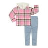 Wonder Nation Baby and Toddler Girls Flannel Top and Moto Pants Outfit Set, 2-Piece, 12 Months-5T