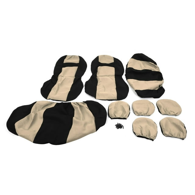Covers Head Rest Cover Cushion Auto Interior Accessory 9pcs Auto Cover Protector Set Breathable Dustproof Universal Accessory For 5-Seats CarBeige Black