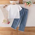 thumbnail image 3 of kaprioy Toddler Baby Girls Summer Outfits 2T 3T 4T 5T 6T 7T Sweet Cherry Print Bow T-Shirt and Embroidered Jeans 2-Piece Set Cute Girl Clothes, 3 of 8