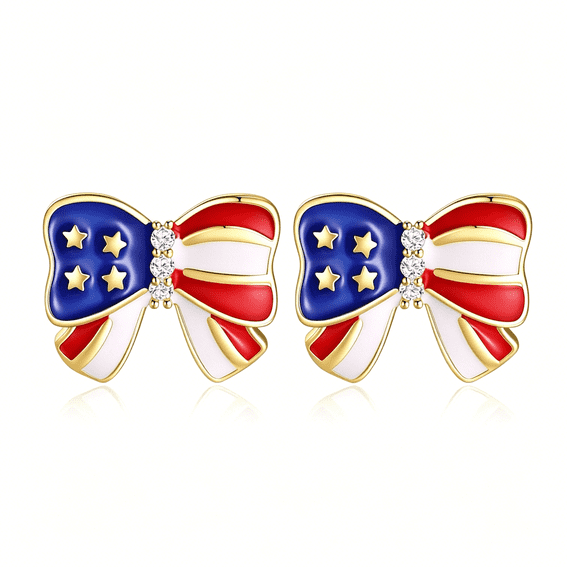 DESIGNICE American Flag Earrings for Women-Patriotic Red White and Blue Bow Stud Earrings 4Th of July Accessories Outfit Jewelry Gifts