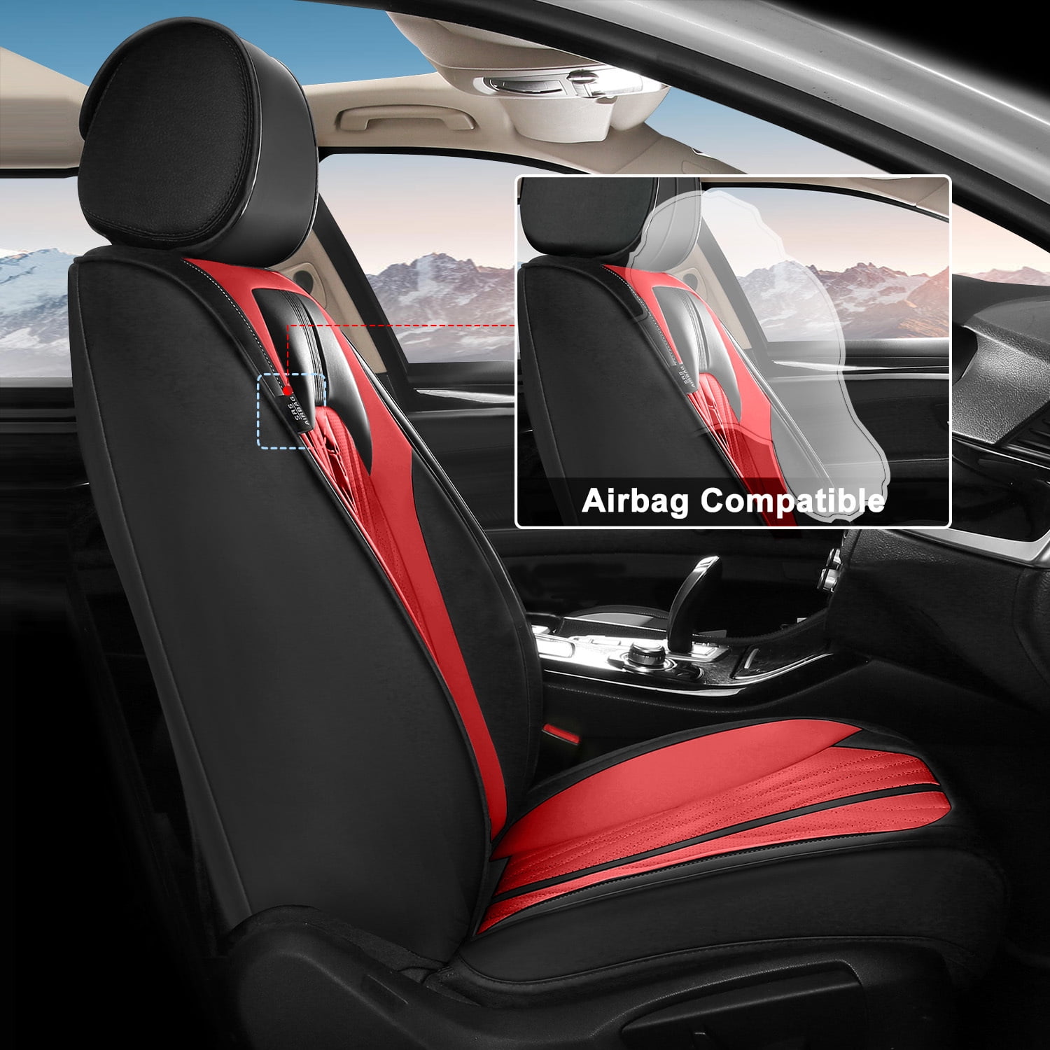 LAONNVIR Seat Covers Fit for 2009-2025 Ford F-150 Front Set Breathable Leather Vehicle Seat Cushion Suitable for All Seasons Black&Red,Front Seat