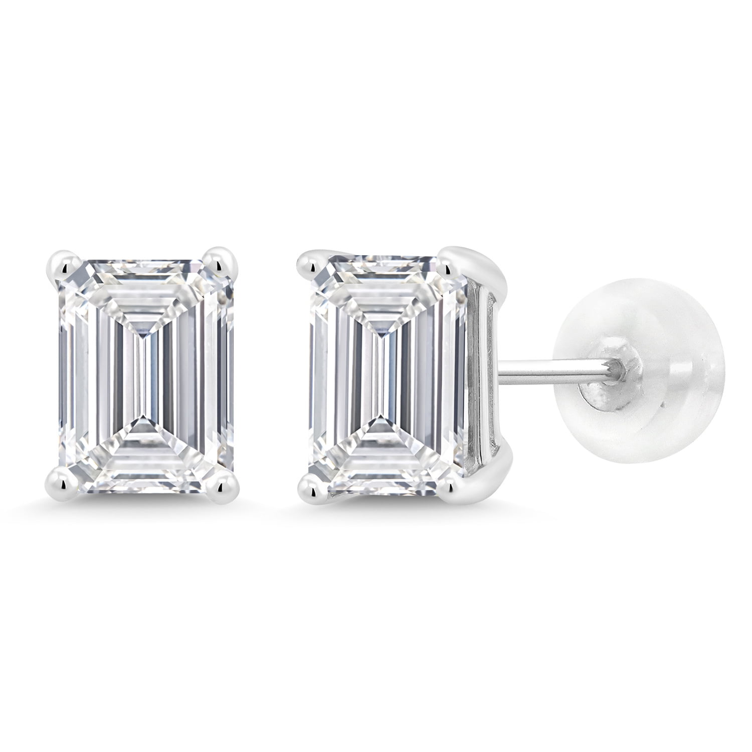 Gem Stone King 14K White Gold IGI Certified Lab Grown Diamond Stud Earrings | 3 Ct| Emerald Cut | F-G Color | VS1 Clarity | Gold Earrings for Women Men