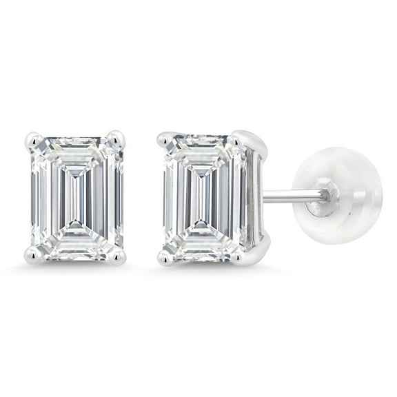 Gem Stone King 14K White Gold IGI Certified Lab Grown Diamond Stud Earrings | 3 Ct| Emerald Cut | F-G Color | VS1 Clarity | Gold Earrings for Women Men