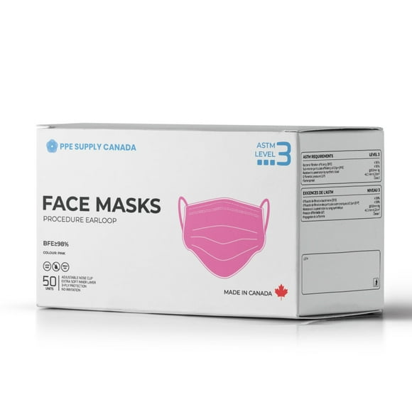 Masque de Procédure Médicale ASTM Niveau 3 Fabriqué à Canada (50 Masques)