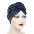 thumbnail image 3 of Women Solid Color African Turban Flower Knot Pre-Tied Bonnet Beanie Cap Headwrap, 3 of 6