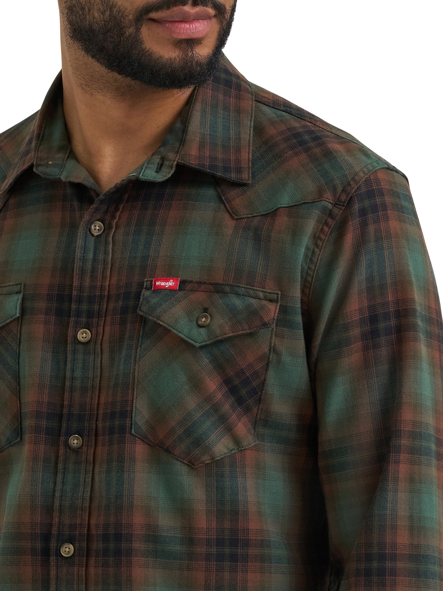 Wrangler® Men's Slim Fit Long Sleeve Woven Twill Shirt with Sunglasses Cleaner, Sizes S-5XL