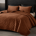 thumbnail image 3 of Say Yes Bedding Zera MJ Brown Velvet Coverlet Set, 3-Piece Queen Size Bedding Set with Matching Pillowcases, Soft Lightweight Velvet Quilt Bedspread, 3 of 5