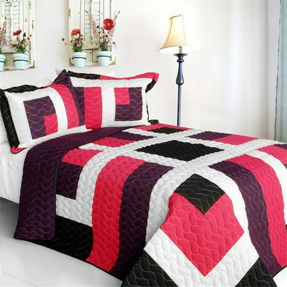 City of Wine - 3 Pieces Vermicelli-Quilted Patchwork Quilt Set  Full & Queen Size - Multicolor