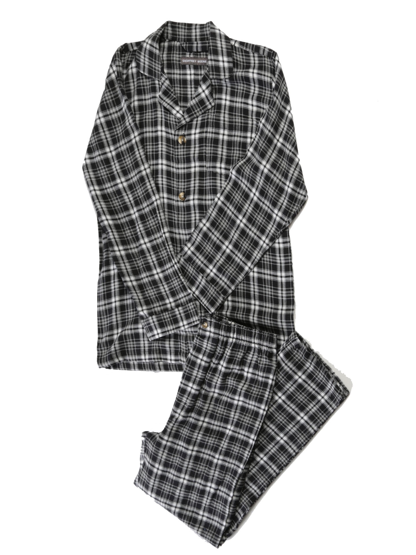 Geoffrey Beene Men's Geoffrey Beene Flannel Pajama Set, Black Plaid, XLarge  