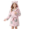 thumbnail image 5 of LYMAYTER Kids Hooded Robe Girls Flannel Bathrobe Pajamas Cute Cartoon print Mid Length Bathrobe for 1-7Y Toddler, 5 of 10
