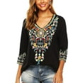 thumbnail image 3 of Women's Boho Embroidered Peasant Tops 3/4 Sleeve V Neck Mexican Bohemian Shirts  Summer Shirts, 3 of 6