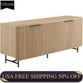 thumbnail image 1 of Walker Edison Modern Scandinavian Fluted Door Kitchen Storage Sideboard Buffet Cabinet Console, 69 Inch, Coastal Oak/Black My Lux Decor Round, 1 of 6