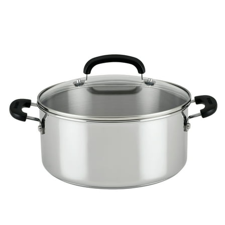 Farberware Brilliance 5 Quart Dutch Oven with Glass Lid, Induction Compatible, Metal Utensil and Dishwasher Safe, Stainless Steel
