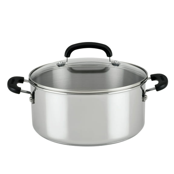 Farberware Brilliance 5 Quart Dutch Oven with Glass Lid, Induction Compatible, Metal Utensil and Dishwasher Safe, Stainless Steel