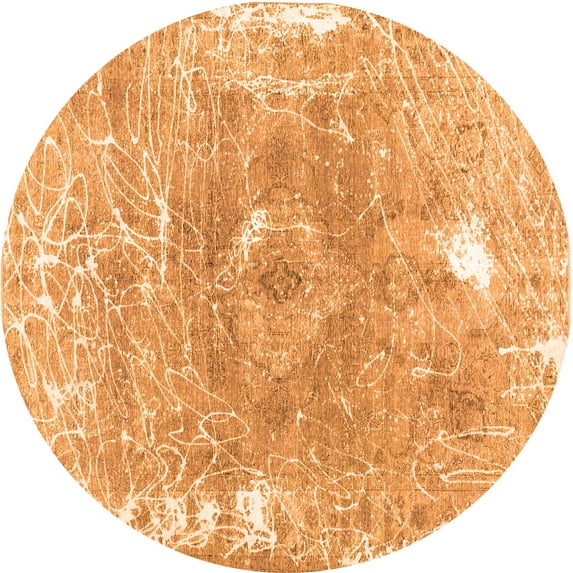 Ahgly Company Indoor Round Abstract Orange Contemporary Area Rugs, 8' Round