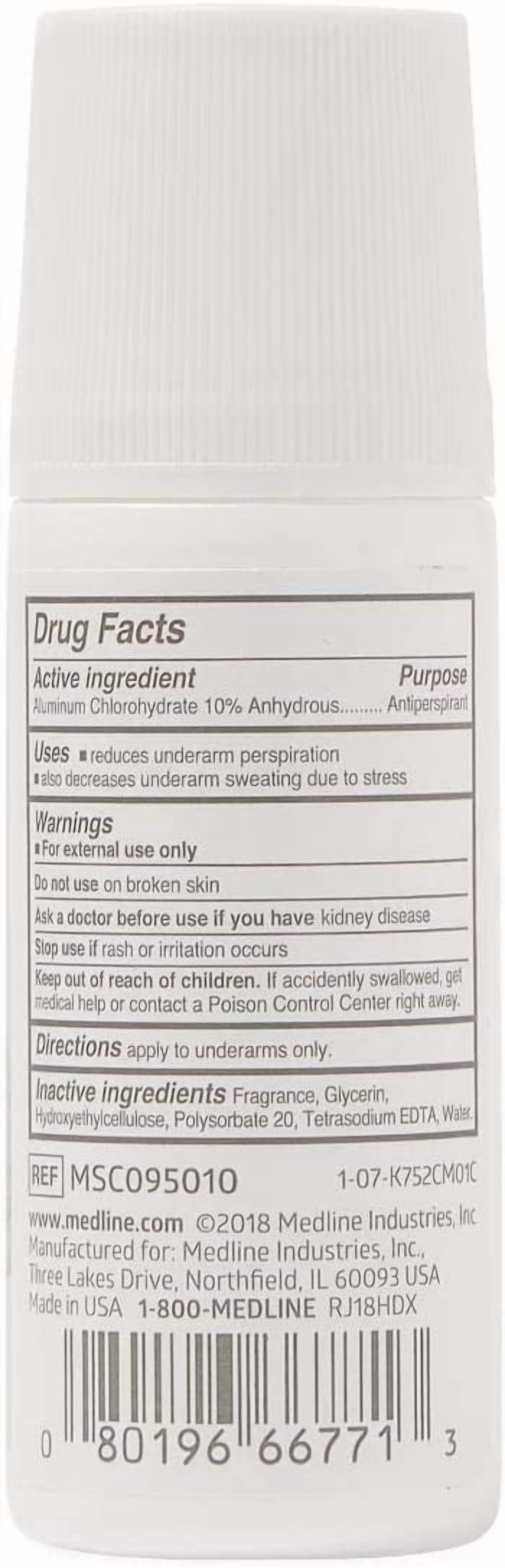 Medline MedSpa Roll-On Unisex Antiperspirant / Deodorant, 1.5 oz - 96 Per Case