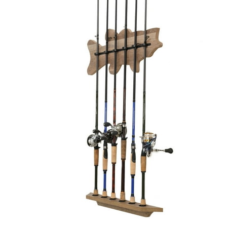 Old Cedar Outfitters Fishing Rod Distressed Bass Wall Rack 6 Rod Capacity