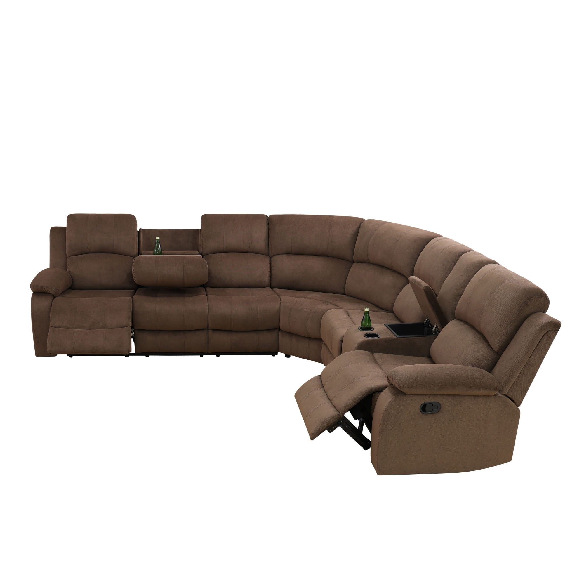 Gewnee Oversized Flannel Fabric Manual Reclining Sectional Sofa with 1-Seat Sofa,Cup Holders for Living Room